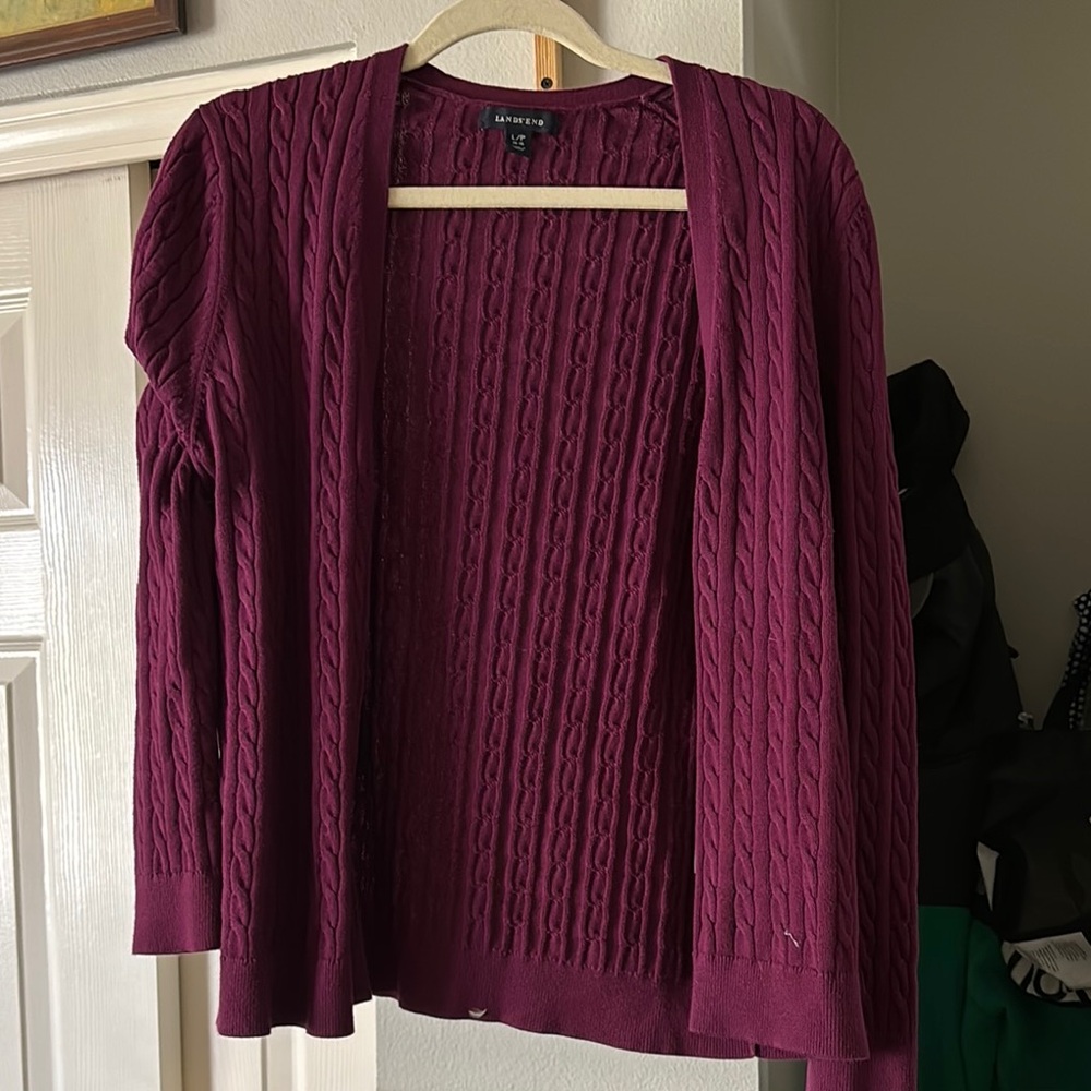 Lands End‎ Burgundy Cable Knit Sweater